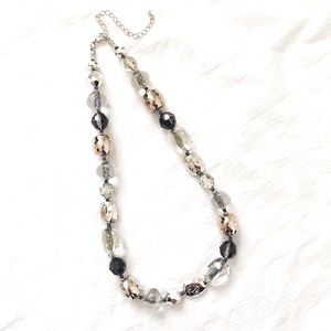 Silver Grey Rose Gold Bold Faceted Beaded Statement Necklace Speckled Chain 18”
